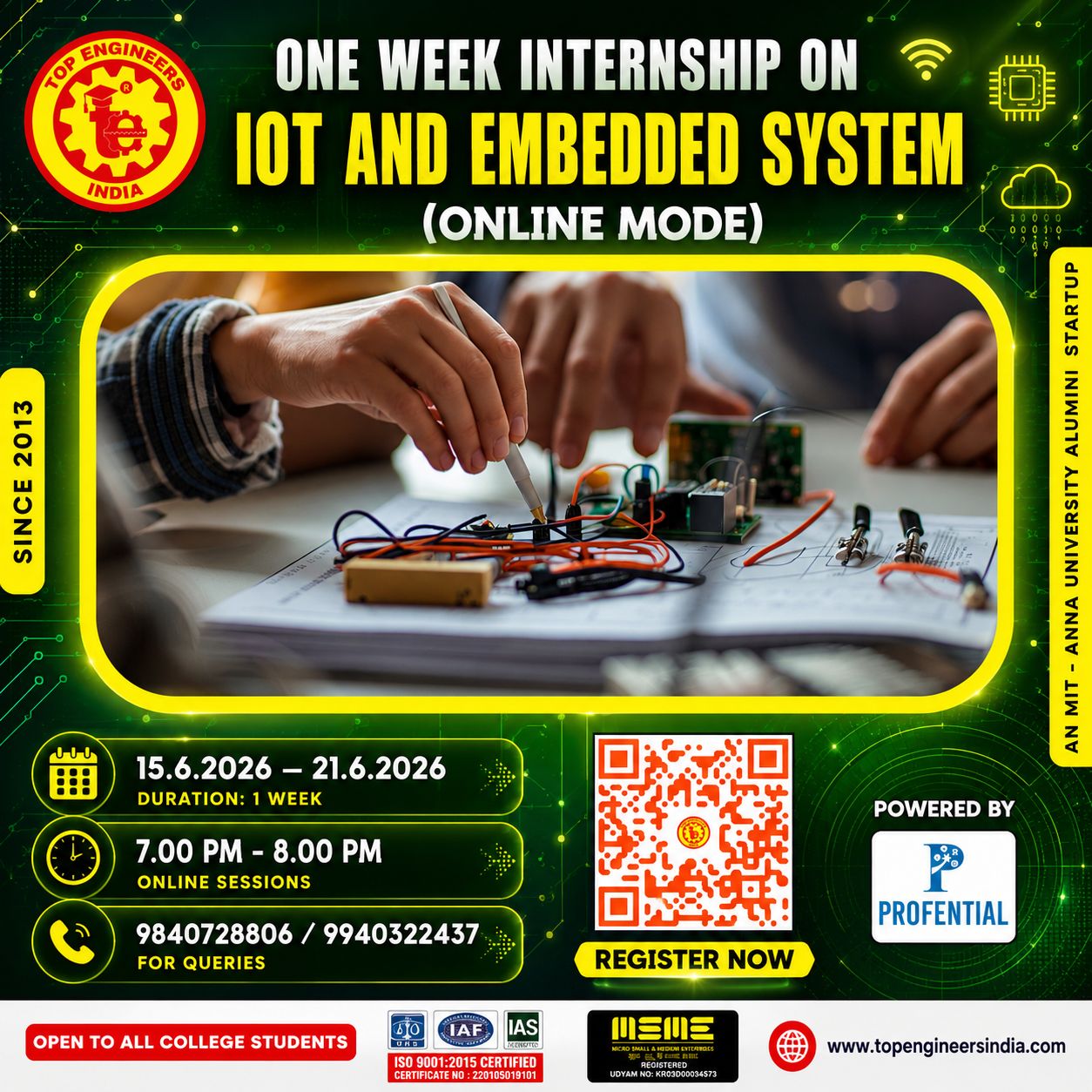 One Week Internship on IoT and Embedded System (online Mode) 2026 Internship Poster 
